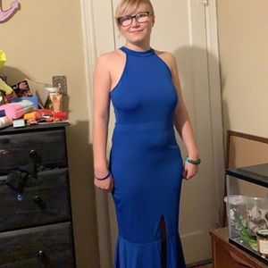 Long blue homecoming dress